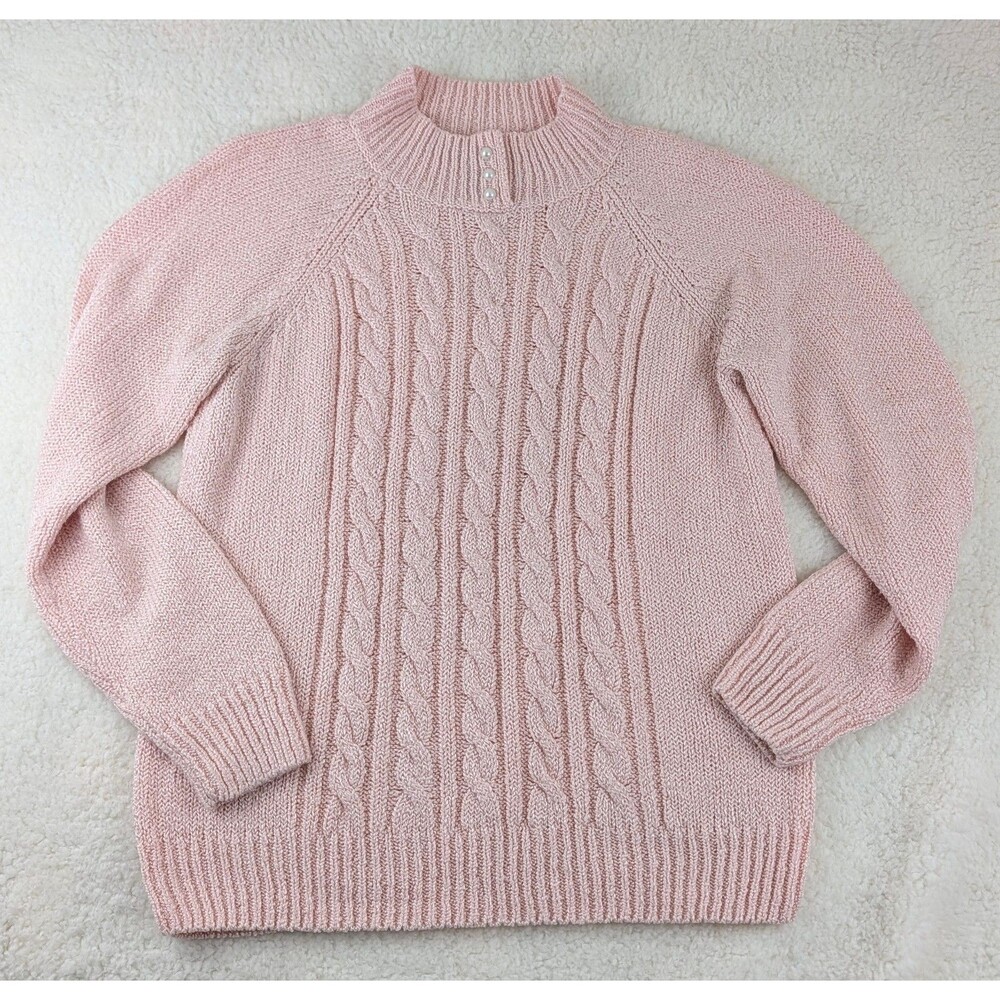 Karen Scott Pink Cable Knit Mock Neck Sweater Pullover Small Cozy Coquette Comfy